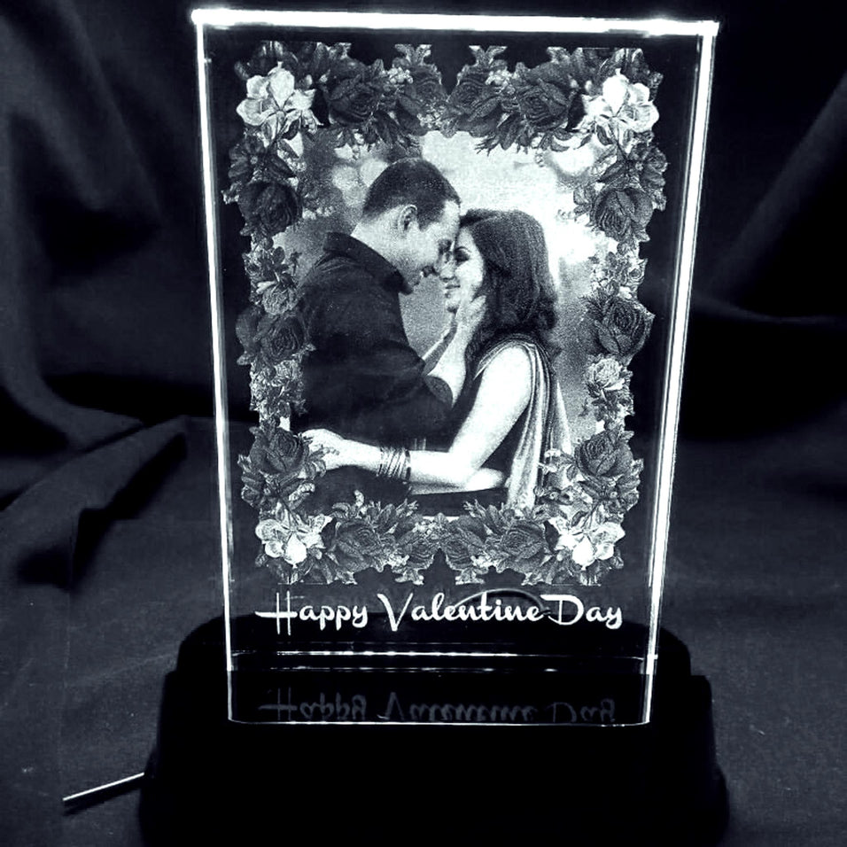 Personalized 3d Laser Engraved Crystal Photo Frame with LED Base - Crystal Moments
