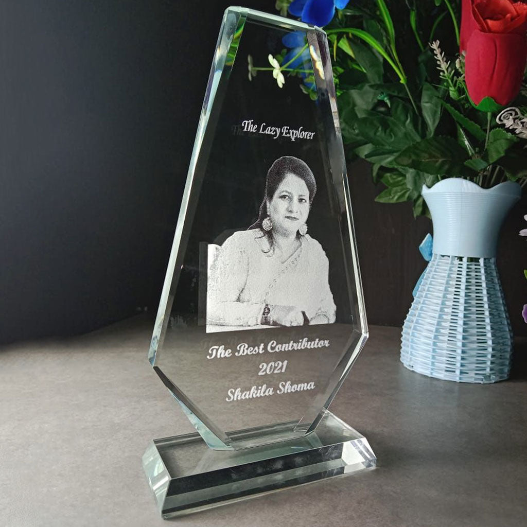 Laser Engraved Customized Crystal Award upper cut Glass Plaque
