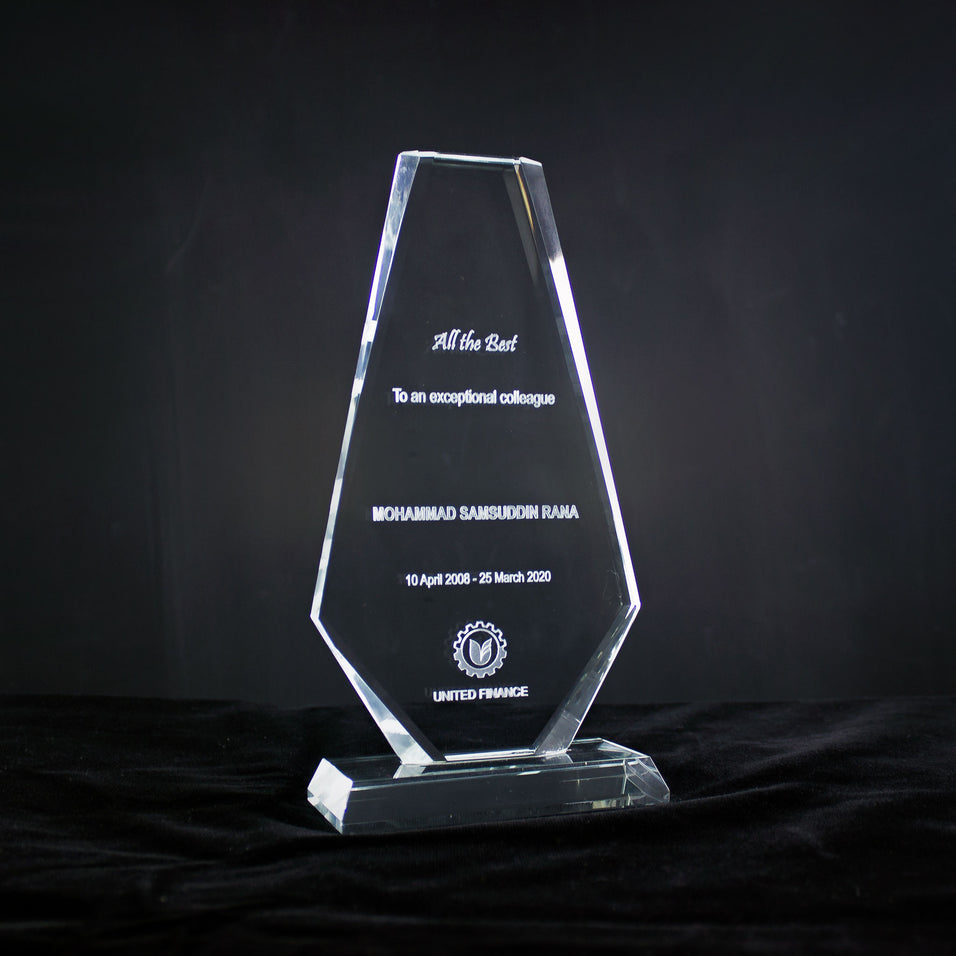 Laser Engraved Customized Crystal Award upper cut Glass Plaque