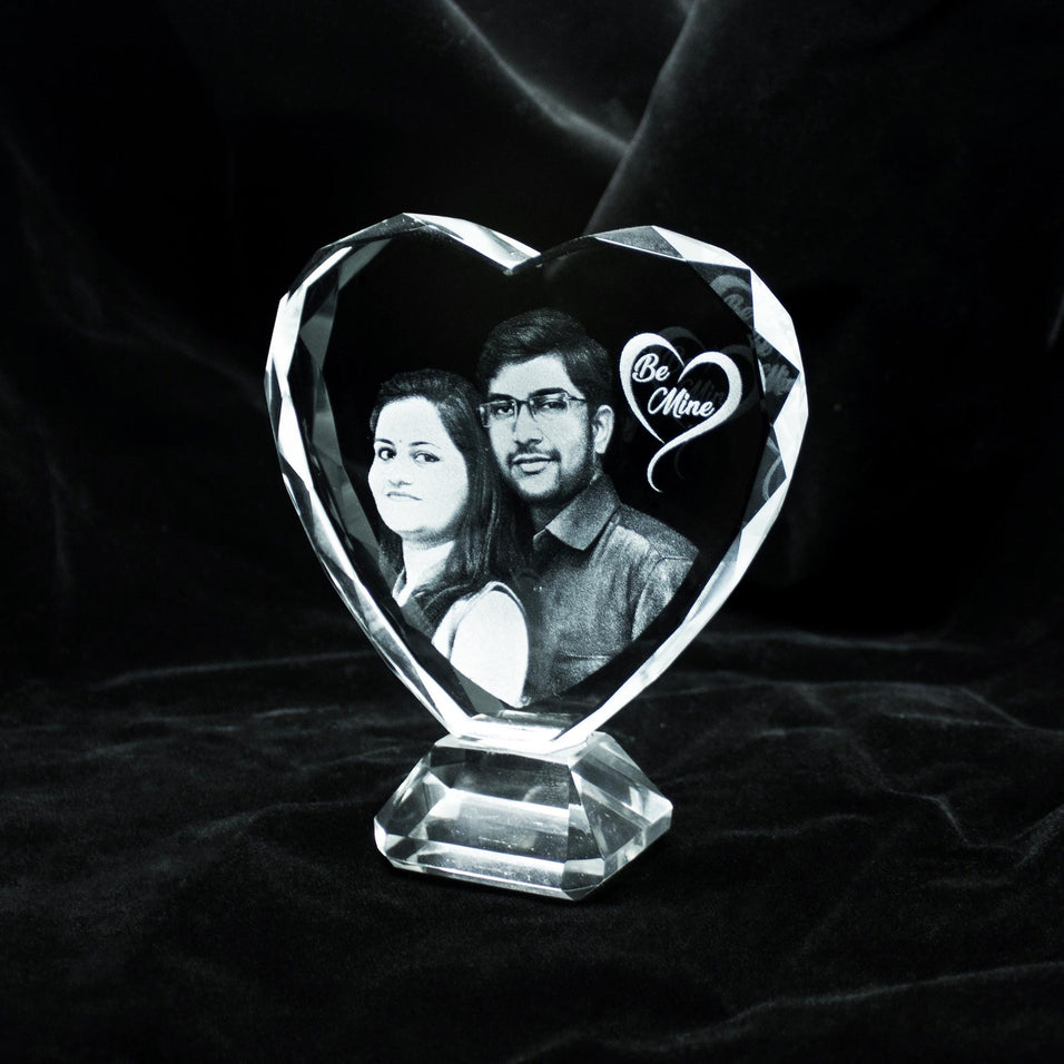 Heart Shape 2d Photo Crystal with Base - Crystal Moments
