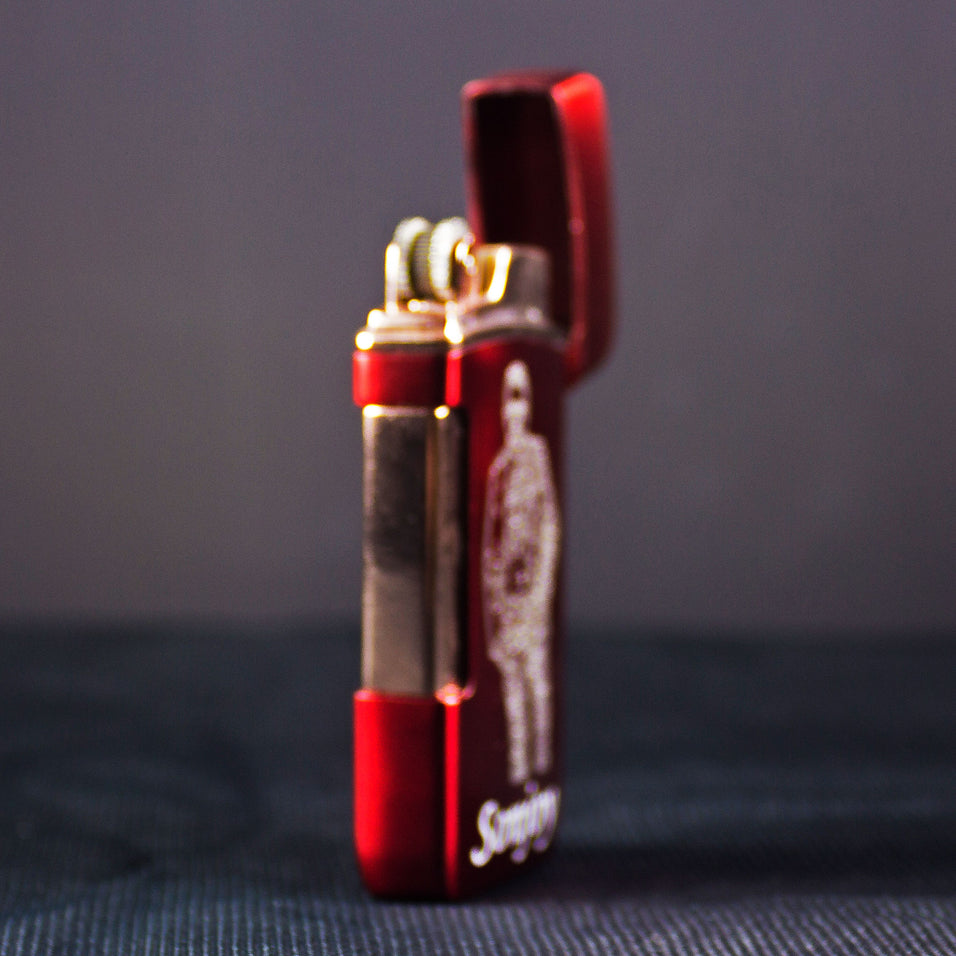 laser engraved personalized red metal lighter